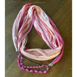 Vintage pink infinity scarf with beads boho 90s retro cottage fairy grandma